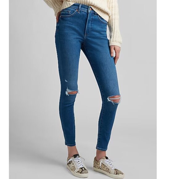 Express High Waisted Ripped Super soft Skinny Jeans Size 6S - Picture 1 of 10